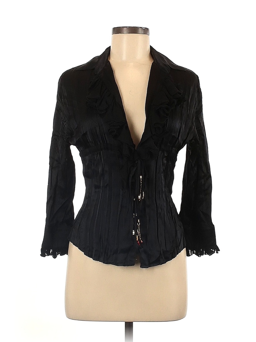 ROBERTO CAVALLI Black Ruffled Tie-Front Women's Jacket